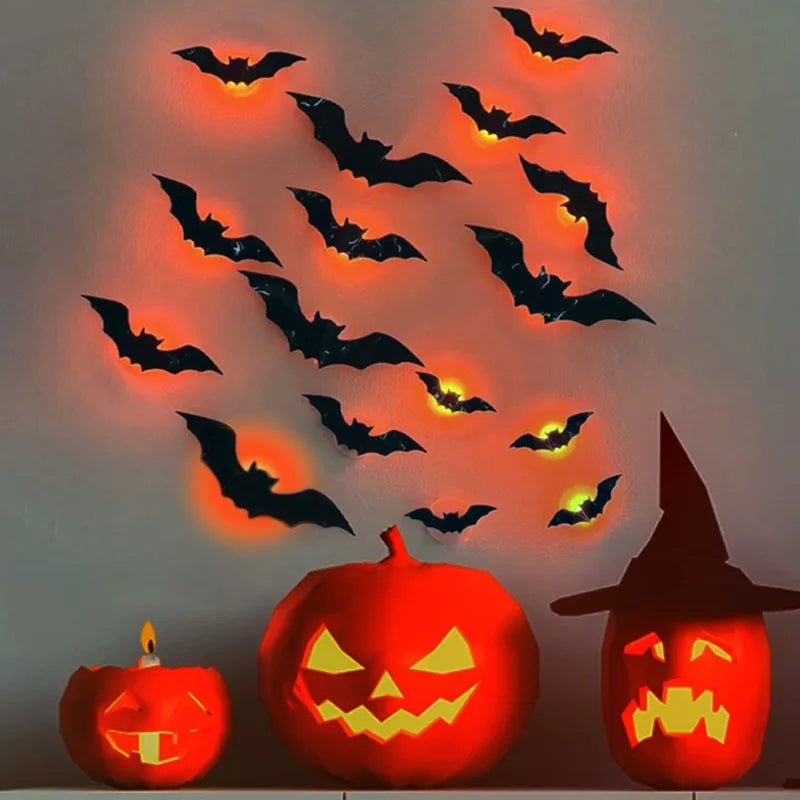 LED Halloween Bat Wall Decorations — 16-Piece Set