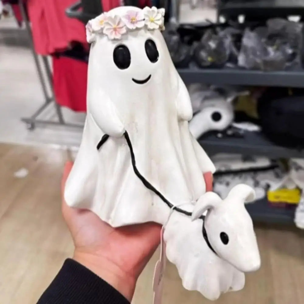 Ghost Walking a Dog — Halloween Resin Figurine