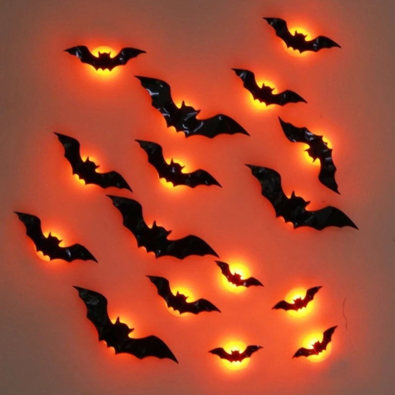 LED Halloween Bat Wall Decorations — 16-Piece Set