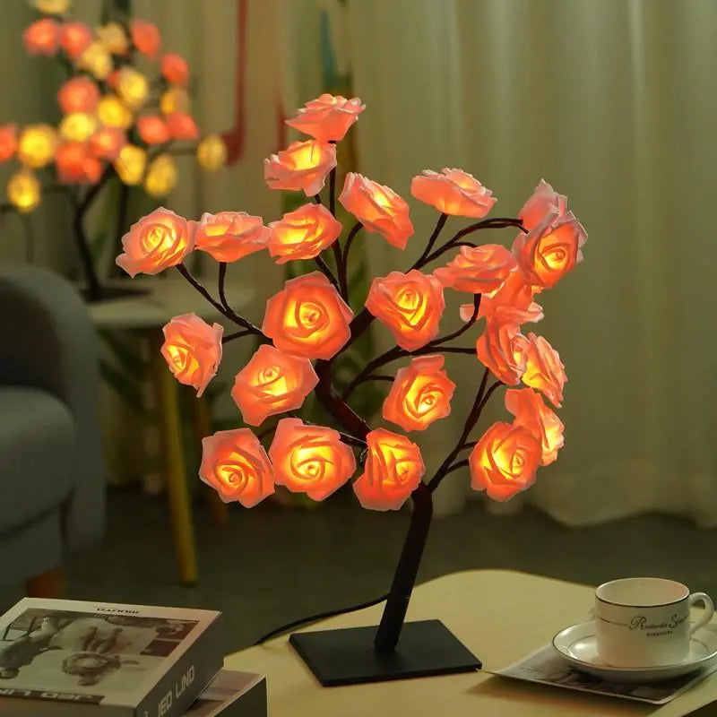 Rose Flower Design Tree Night Light, USB Powered Table Lamp, Versatile Indoor Room Lights for Bedroom, Holiday Decorative Lights, Perfect Valentine'S Day Gift & Home Decor, Nightlight for Bedroom