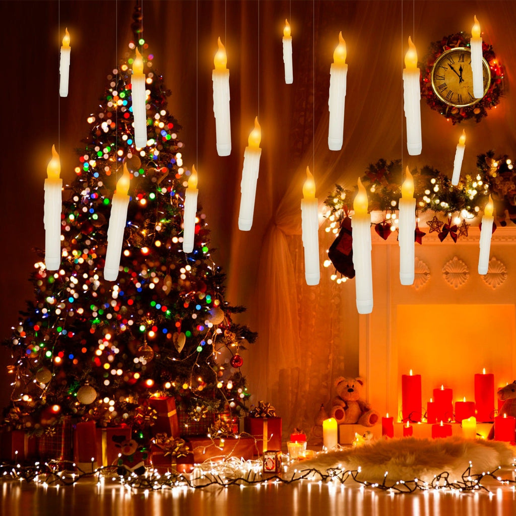 12Pcs Flameless Floating Candles LED Magic Hanging Candle Light Battery Operated Flickering Warm Light Window Candle With Magic Wand Remote for Hallow
