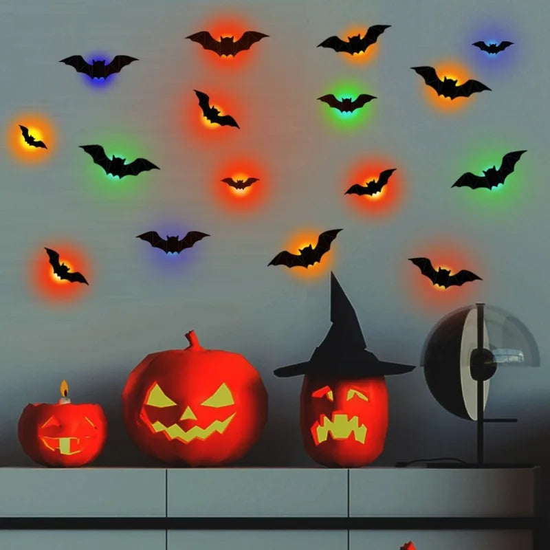 LED Halloween Bat Wall Decorations — 16-Piece Set