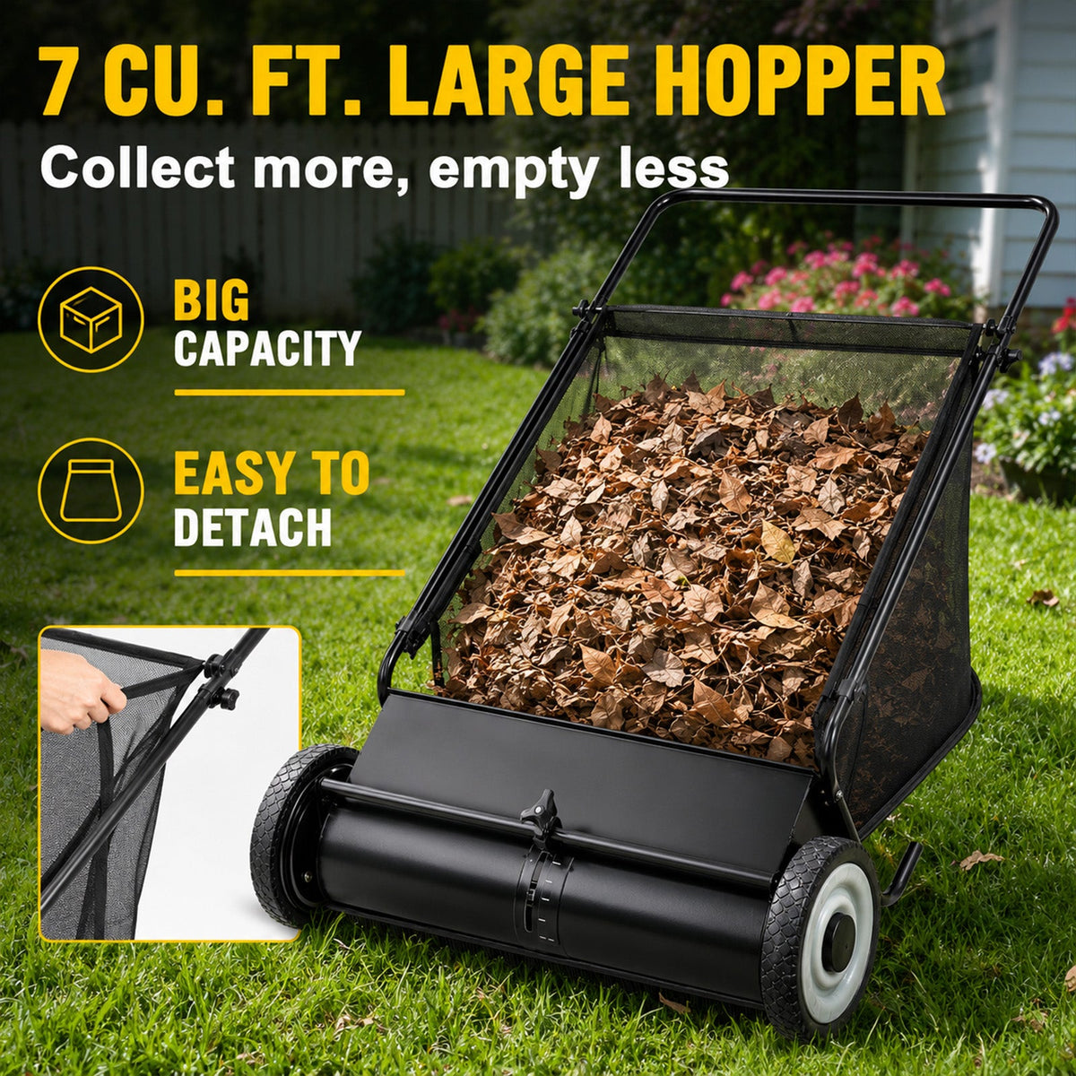 26-Inch Push Lawn Sweeper for Leaves & Grass Clippings