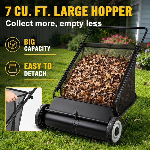 26-Inch Push Lawn Sweeper for Leaves & Grass Clippings