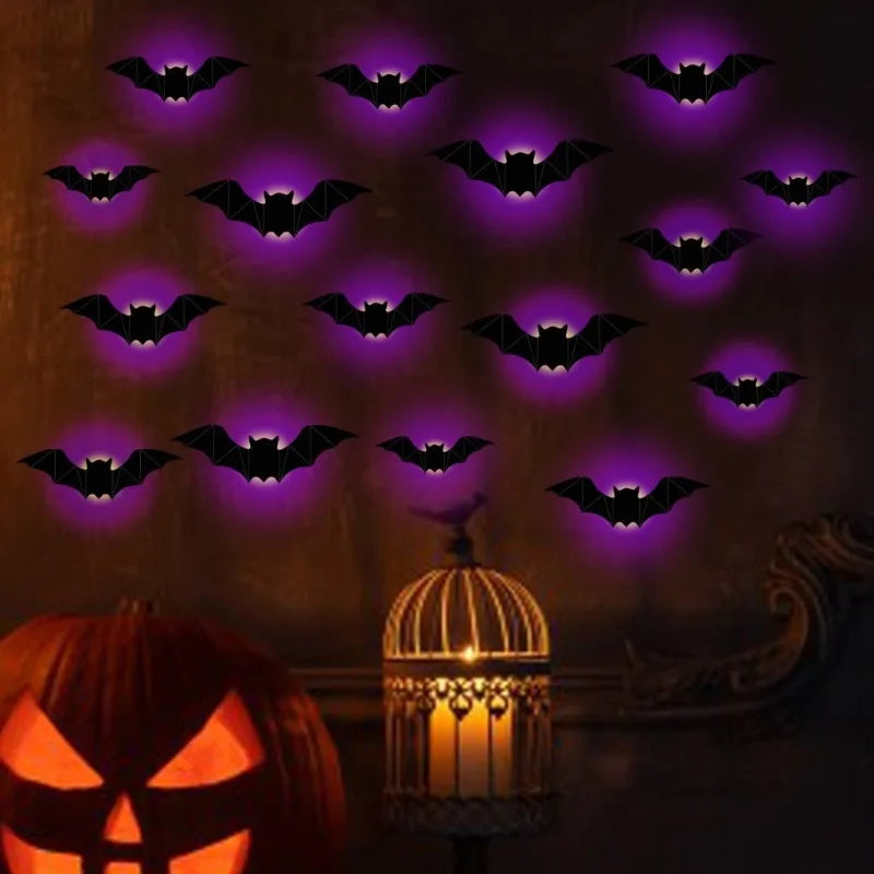 LED Halloween Bat Wall Decorations — 16-Piece Set