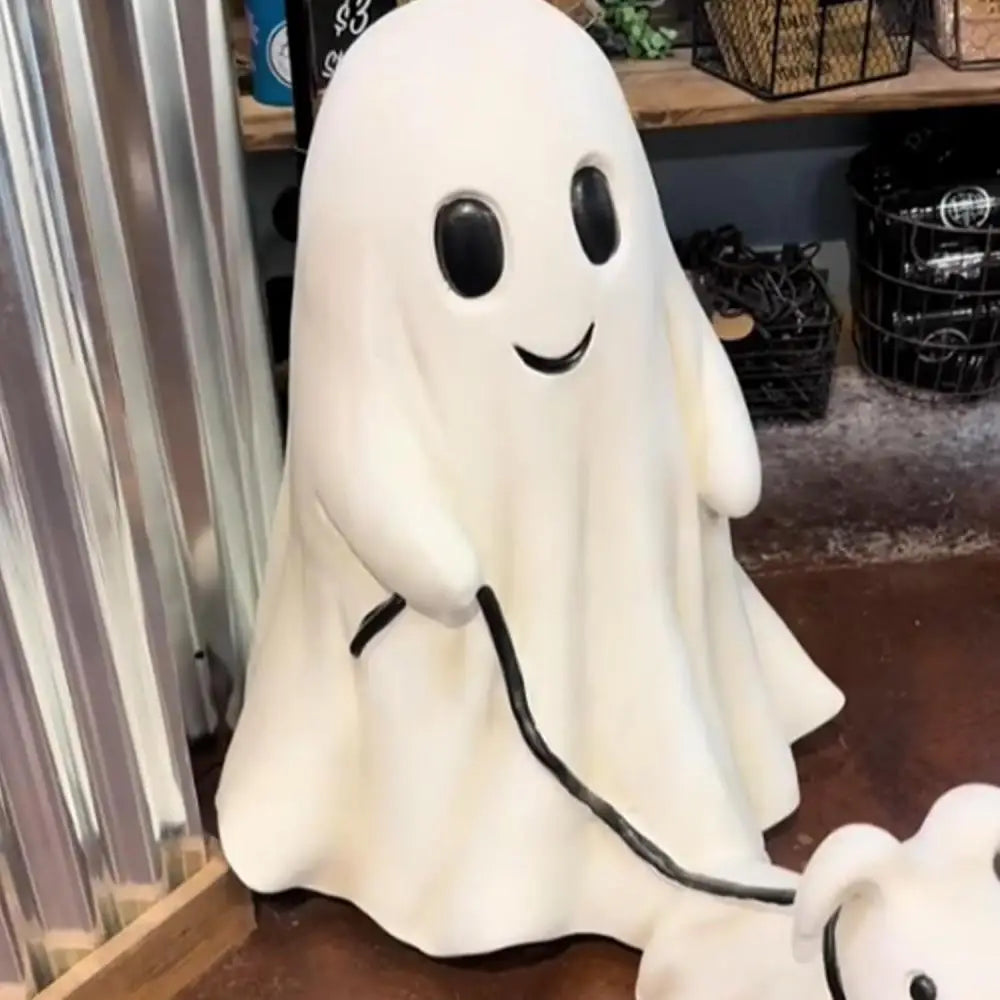 Ghost Walking a Dog — Halloween Resin Figurine