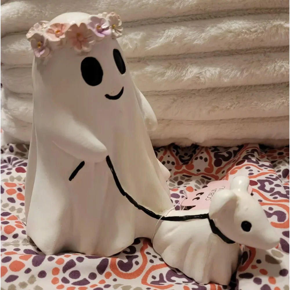 Ghost Walking a Dog — Halloween Resin Figurine