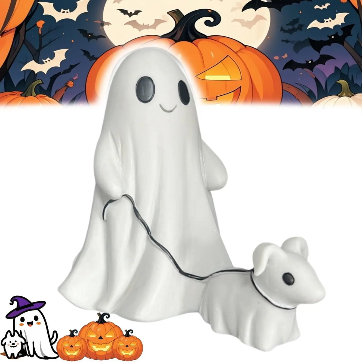 Ghost Walking a Dog — Halloween Resin Figurine