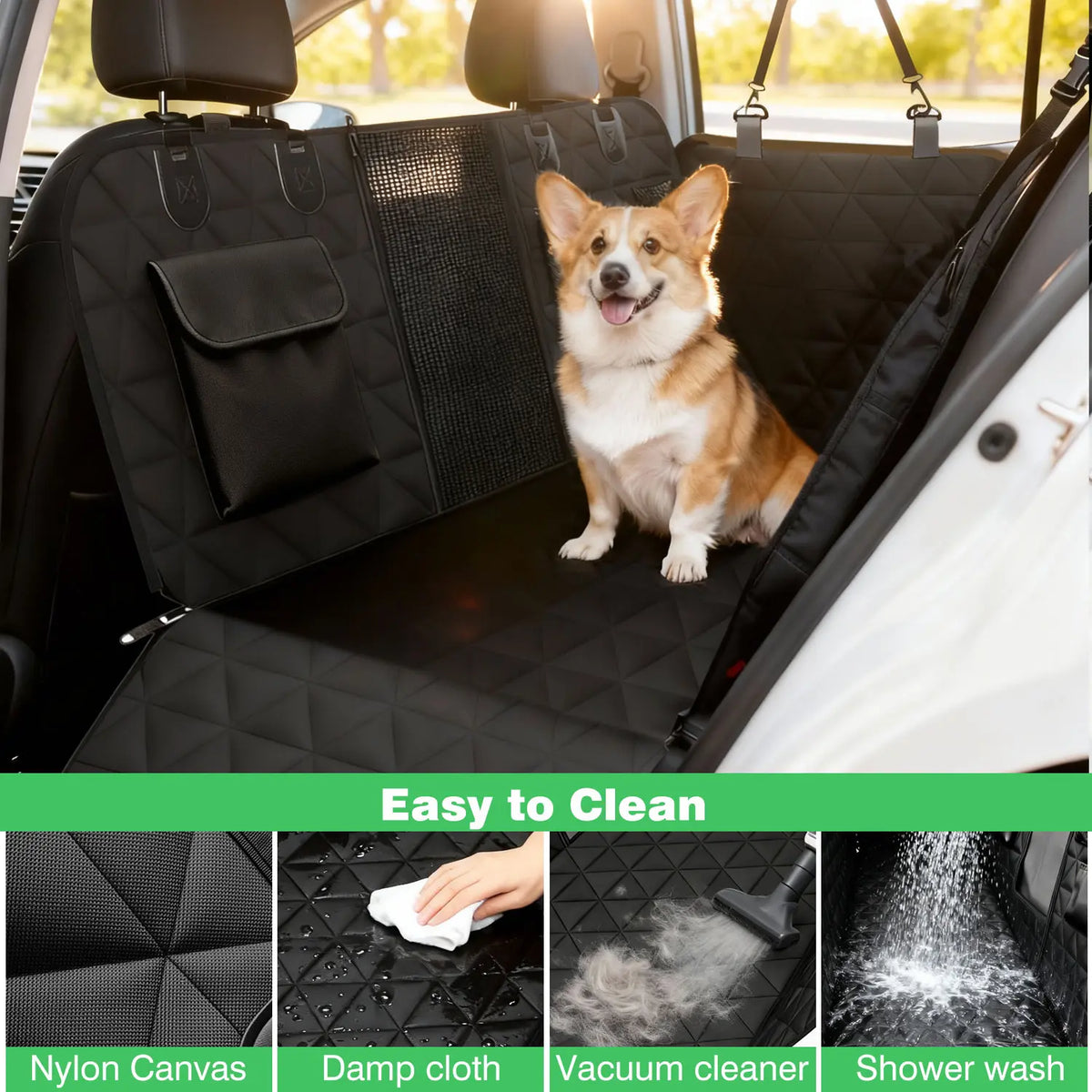 Dog Car Seat Cover for Back Seat, 100% Waterproof Dog Hammock Scratchproof, 600D Nonslip with Mesh Window and Storage Pocket, Cars Trucks SUV