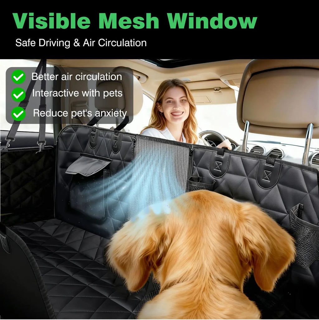 Dog Car Seat Cover for Back Seat, 100% Waterproof Dog Hammock Scratchproof, 600D Nonslip with Mesh Window and Storage Pocket, Cars Trucks SUV