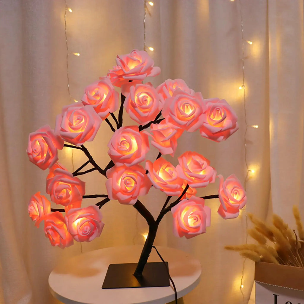 Rose Flower Design Tree Night Light, USB Powered Table Lamp, Versatile Indoor Room Lights for Bedroom, Holiday Decorative Lights, Perfect Valentine'S Day Gift & Home Decor, Nightlight for Bedroom