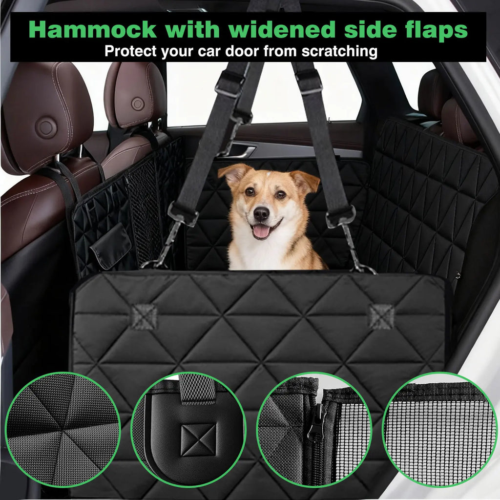 Dog Car Seat Cover for Back Seat, 100% Waterproof Dog Hammock Scratchproof, 600D Nonslip with Mesh Window and Storage Pocket, Cars Trucks SUV