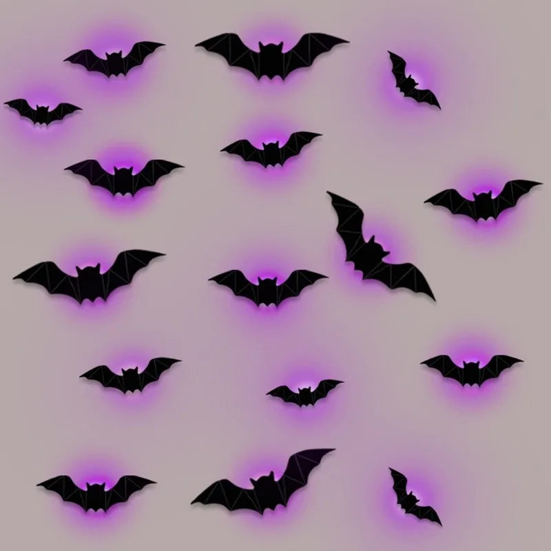 LED Halloween Bat Wall Decorations — 16-Piece Set