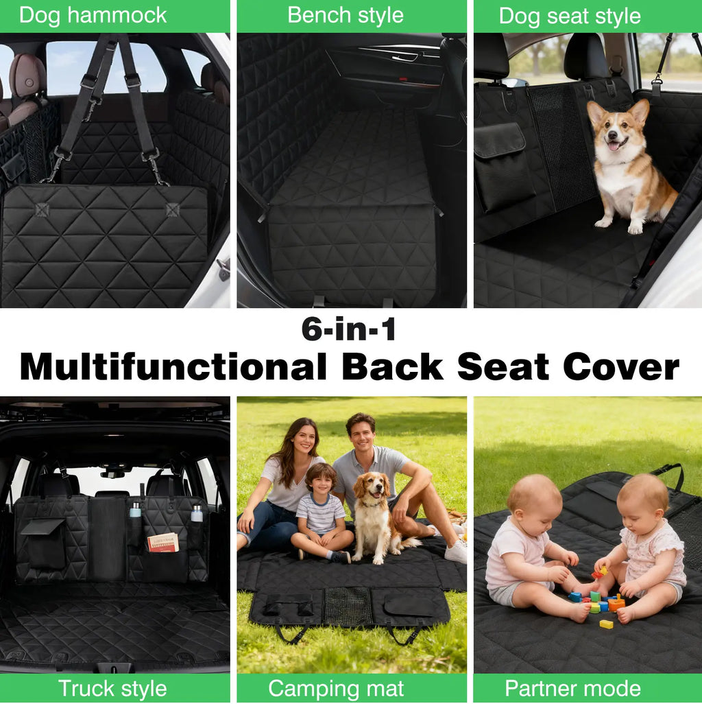 Dog Car Seat Cover for Back Seat, 100% Waterproof Dog Hammock Scratchproof, 600D Nonslip with Mesh Window and Storage Pocket, Cars Trucks SUV