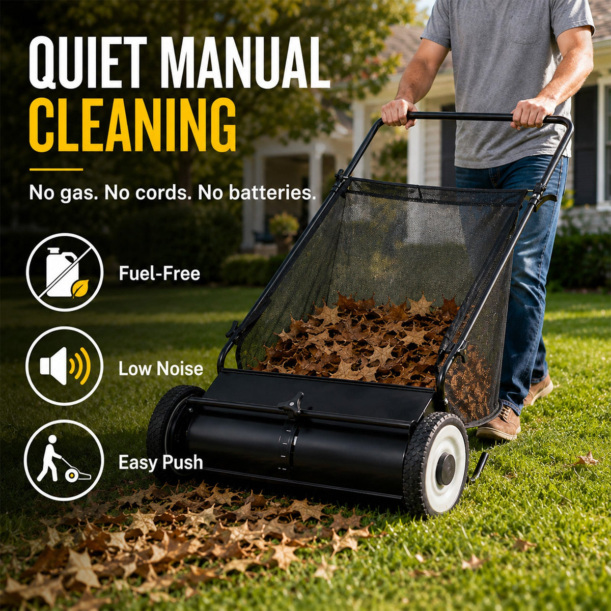 26-Inch Push Lawn Sweeper for Leaves & Grass Clippings