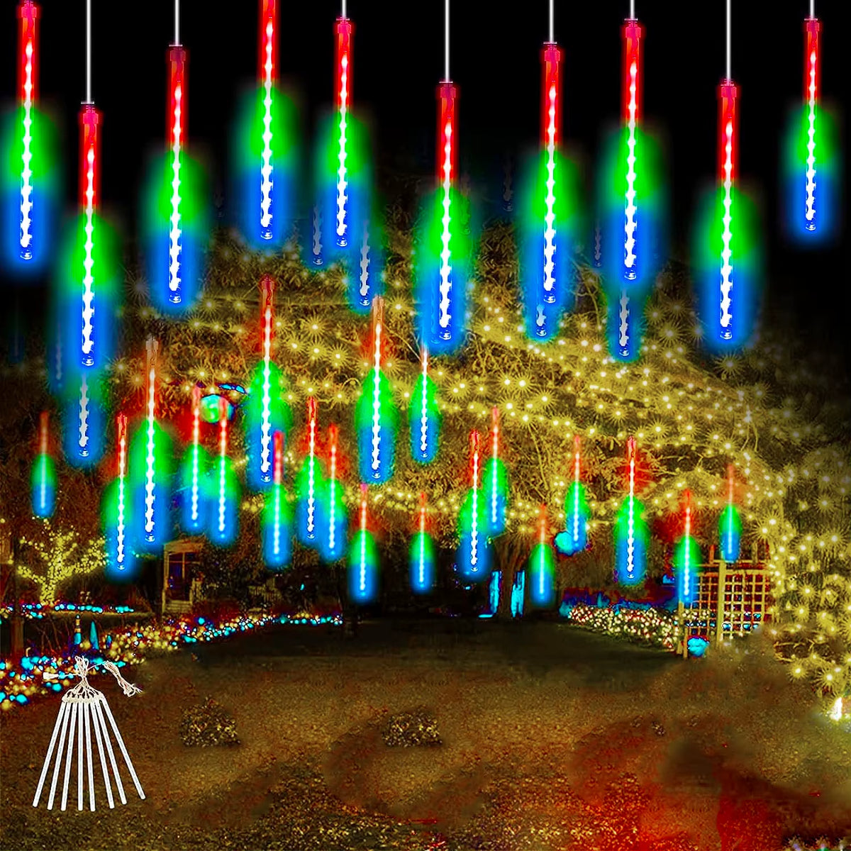 Outdoor LED Meteor Shower Lights Falling Rain Drop Fairy String Light Waterproof for Christmas Party Garden Holiday Decorations