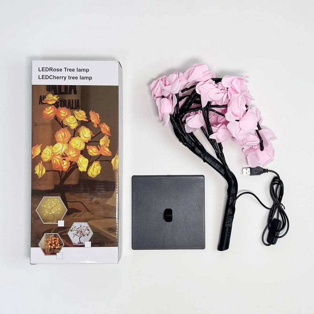 Rose Flower Design Tree Night Light, USB Powered Table Lamp, Versatile Indoor Room Lights for Bedroom, Holiday Decorative Lights, Perfect Valentine'S Day Gift & Home Decor, Nightlight for Bedroom