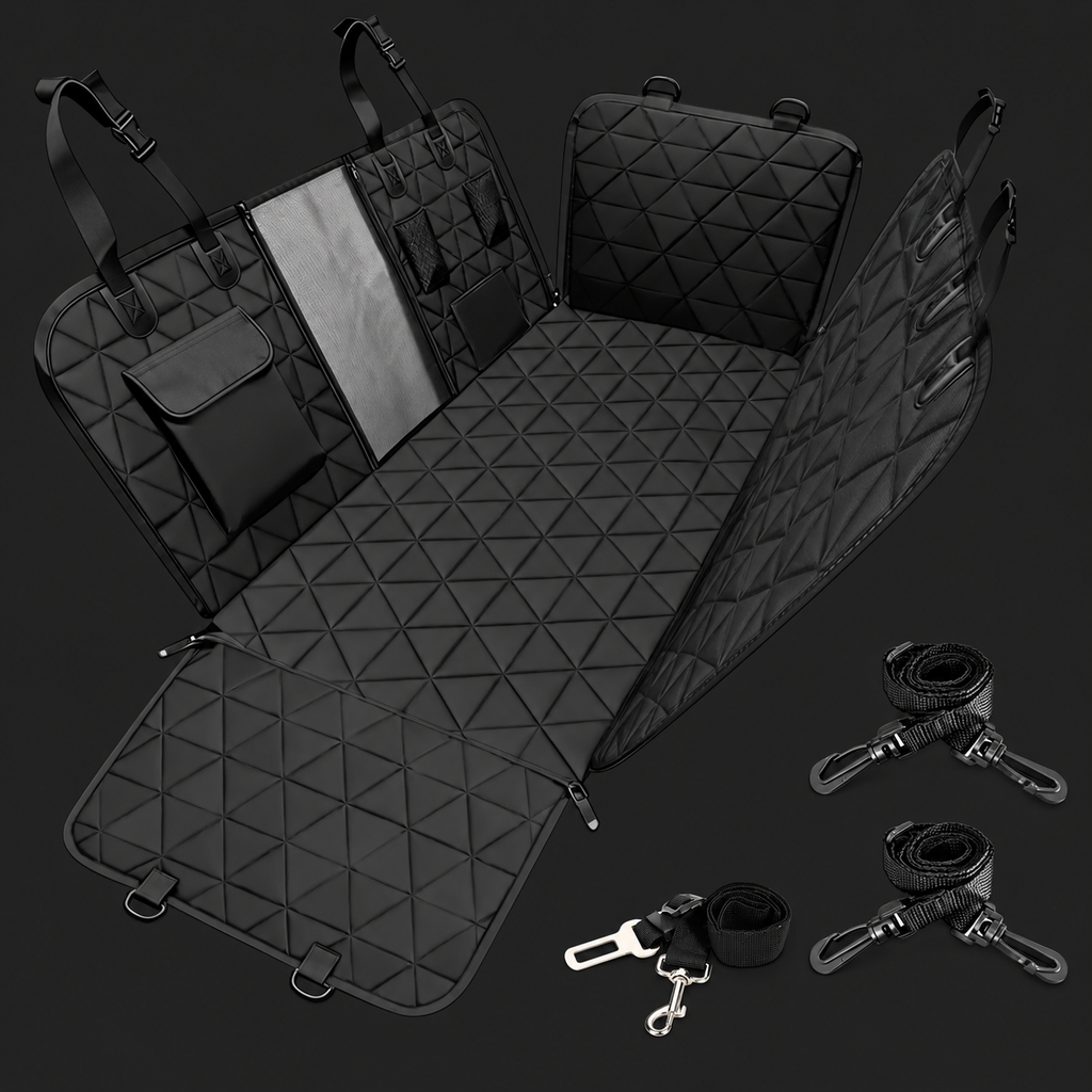 Dog Car Seat Hammock with Mesh Window on charcoal background
