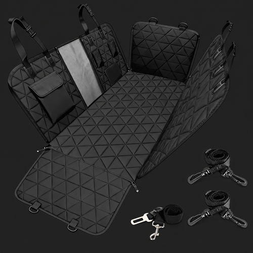 Dog Car Seat Hammock with Mesh Window on charcoal background